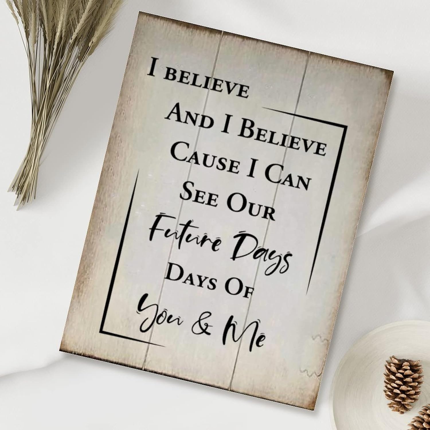 Rustic Wood Sign Plaque Bible Religious Christian Wood Plaque I Believe Cause I Can See Our Future Days Days of You and Me Wood Wall Plaques for Living Room Home Decoration 18x24in