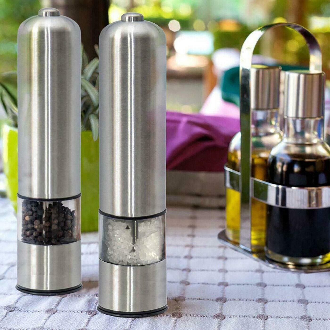 Luebel® 2 X Light UP Electric Salt & Pepper Mill Stainless Steel Electronic Grinder POTS