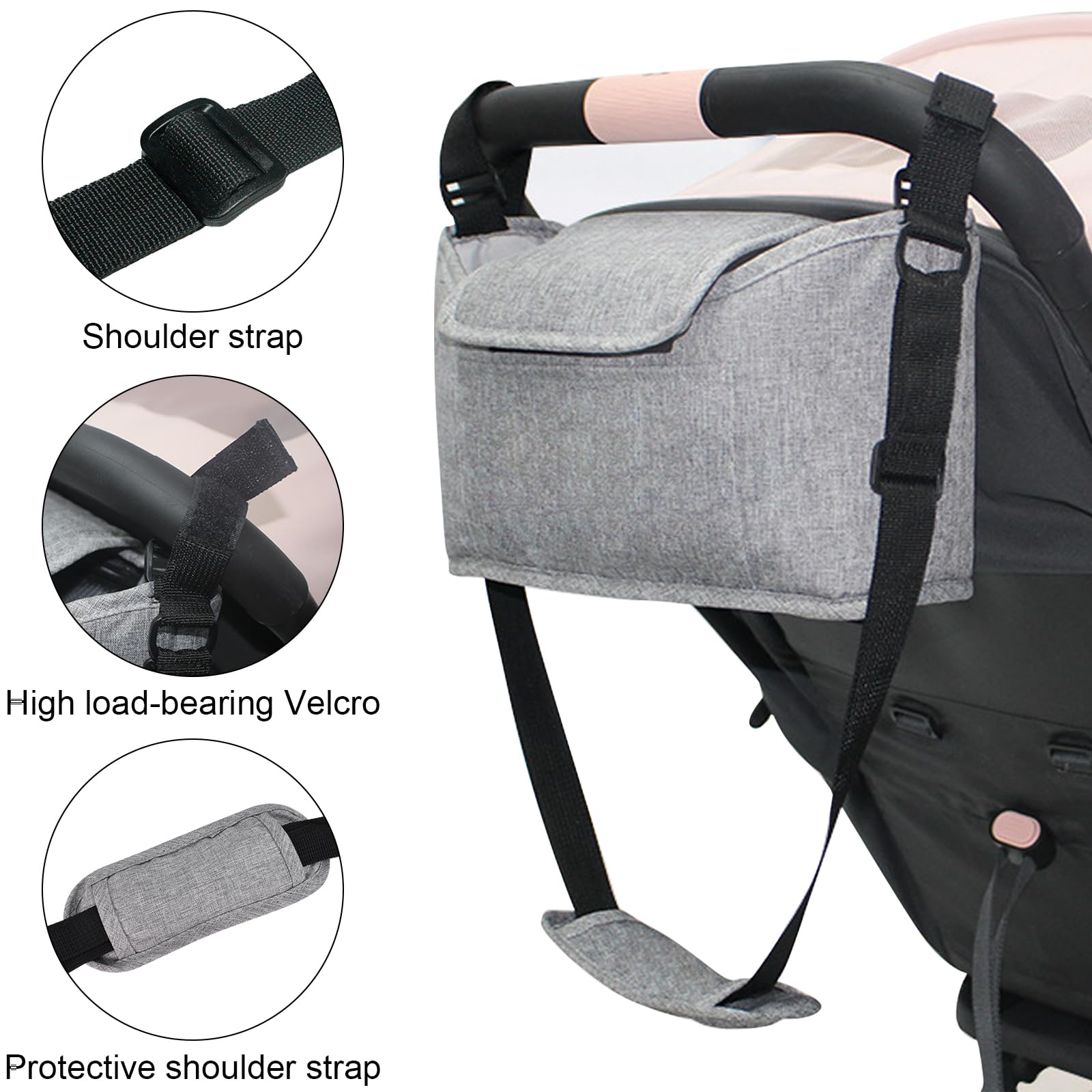 Borsa Organizer Universale Per Passeggino Neonato, Pram Bag Organizer Carrozzina Buggy Storage Bag, Multifunzione Borsa Cambio Neonato con Tracolla, Borsa per Neonati Biberon Pannolini (Nero)