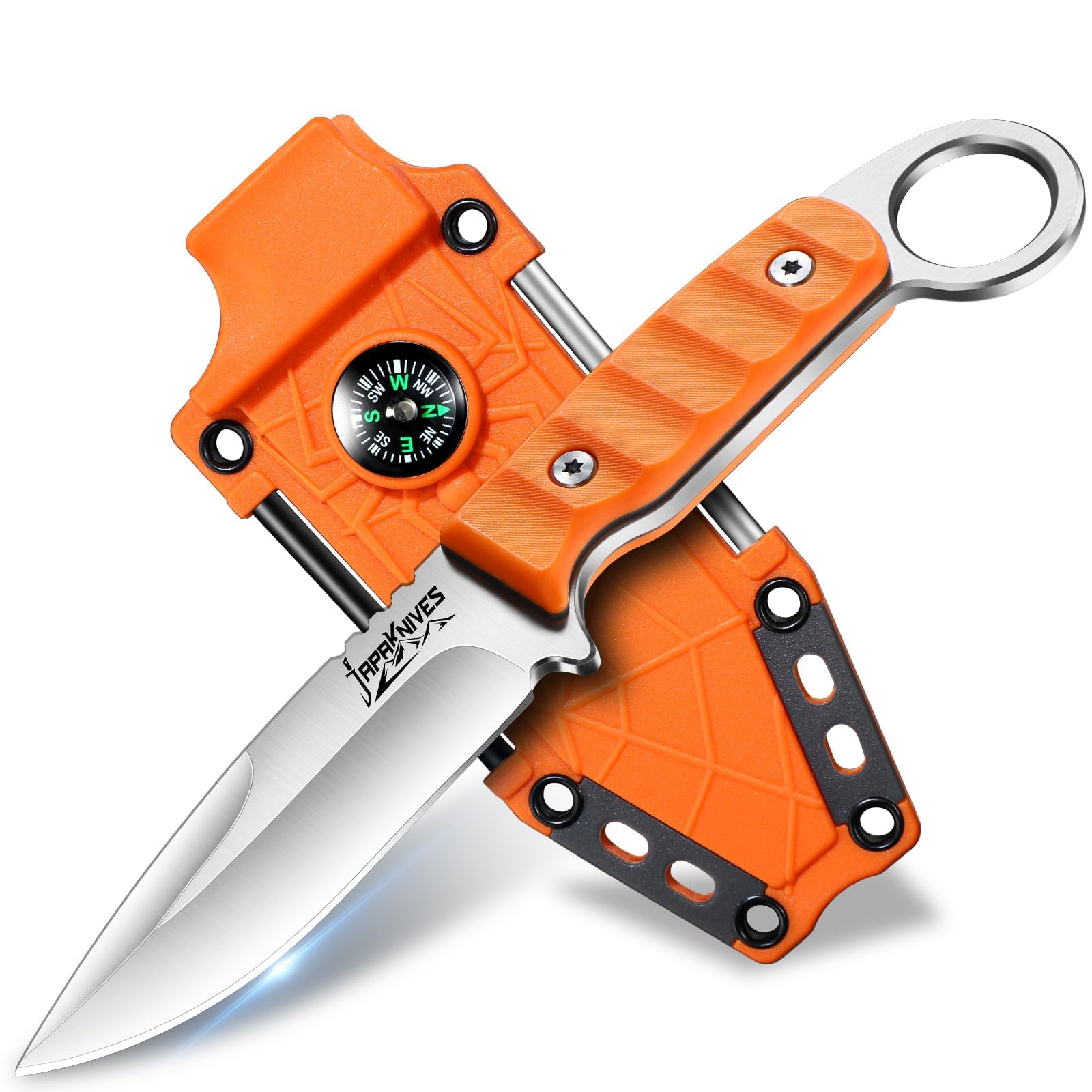 Japaknives Fissa Lama Piccolo Outdoor Coltello 9cm Sopravvivenza Coltello con Guaina Skinner G10 Impugnatura Camping coltello per Campeggio Arancione