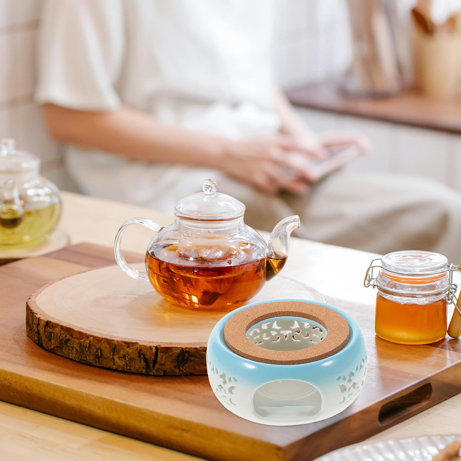 Cabilock 4 Stück Keramik Teekannenwärmer Rund für Tee und Kaffee, | Isolierbasis, Hält Getränke Warm, für Hotels und Restaurants, Elegant, Stilvoll, Schön