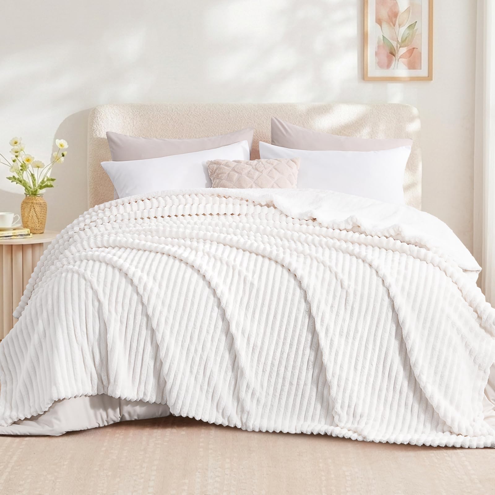 Aisbo Sherpa Fleece Throws for Sofas King Size - Fluffy Bed Blanket,White — image 1