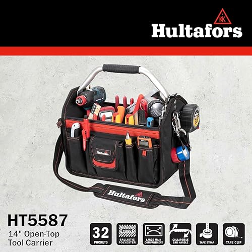 Miniatura 8 de Hultafors Work Gear HT5587 - Portaherramientas con parte superior abierta, 32 bolsillos, bolsa de herramientas de poliéster balístico resistente,