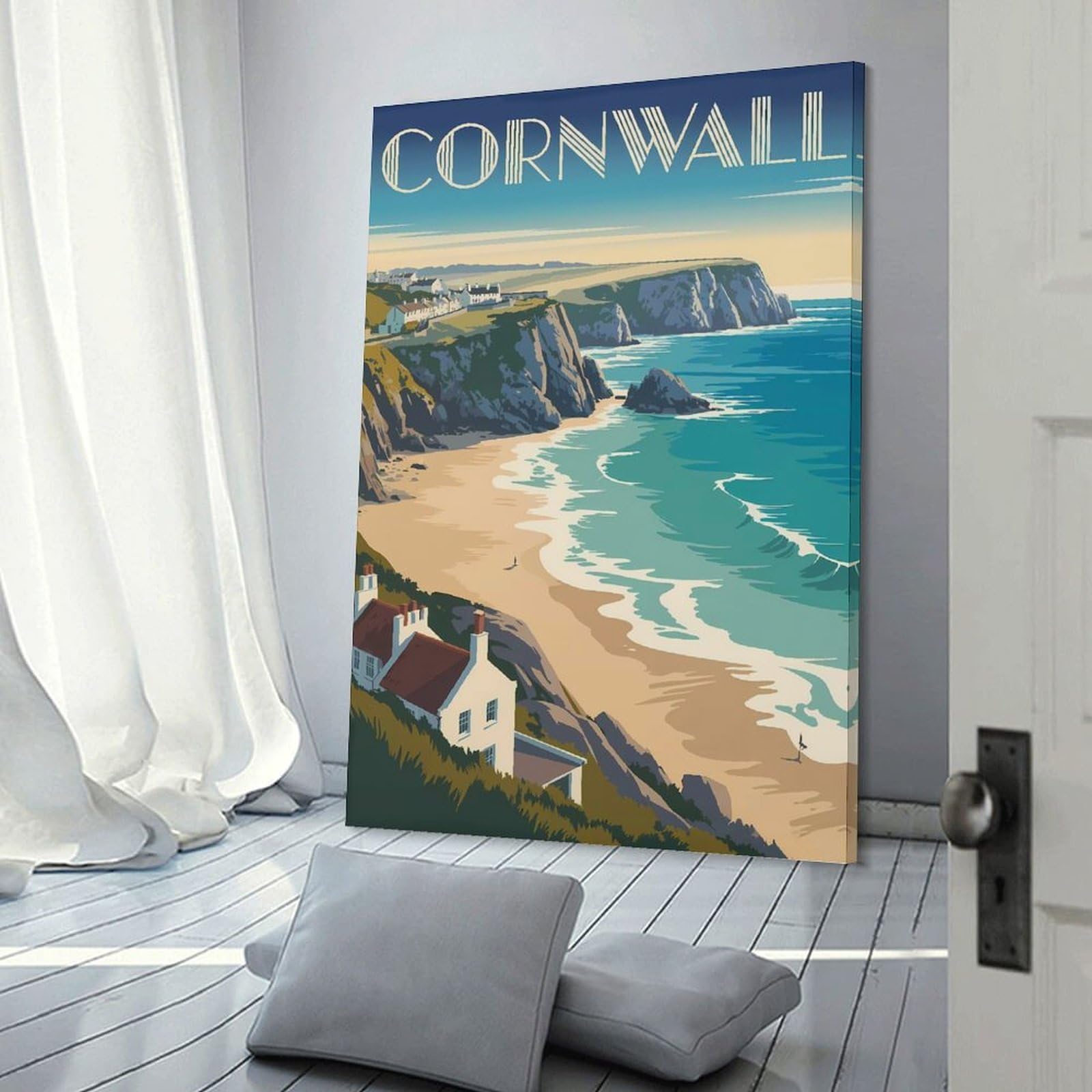 Junmoney Cornwall Travel Hanging Wall Art 20x30inch(50x75cm), for New Homes, Bedrooms Or Workspaces, Thoughtful Wall Decor for Art Lovers