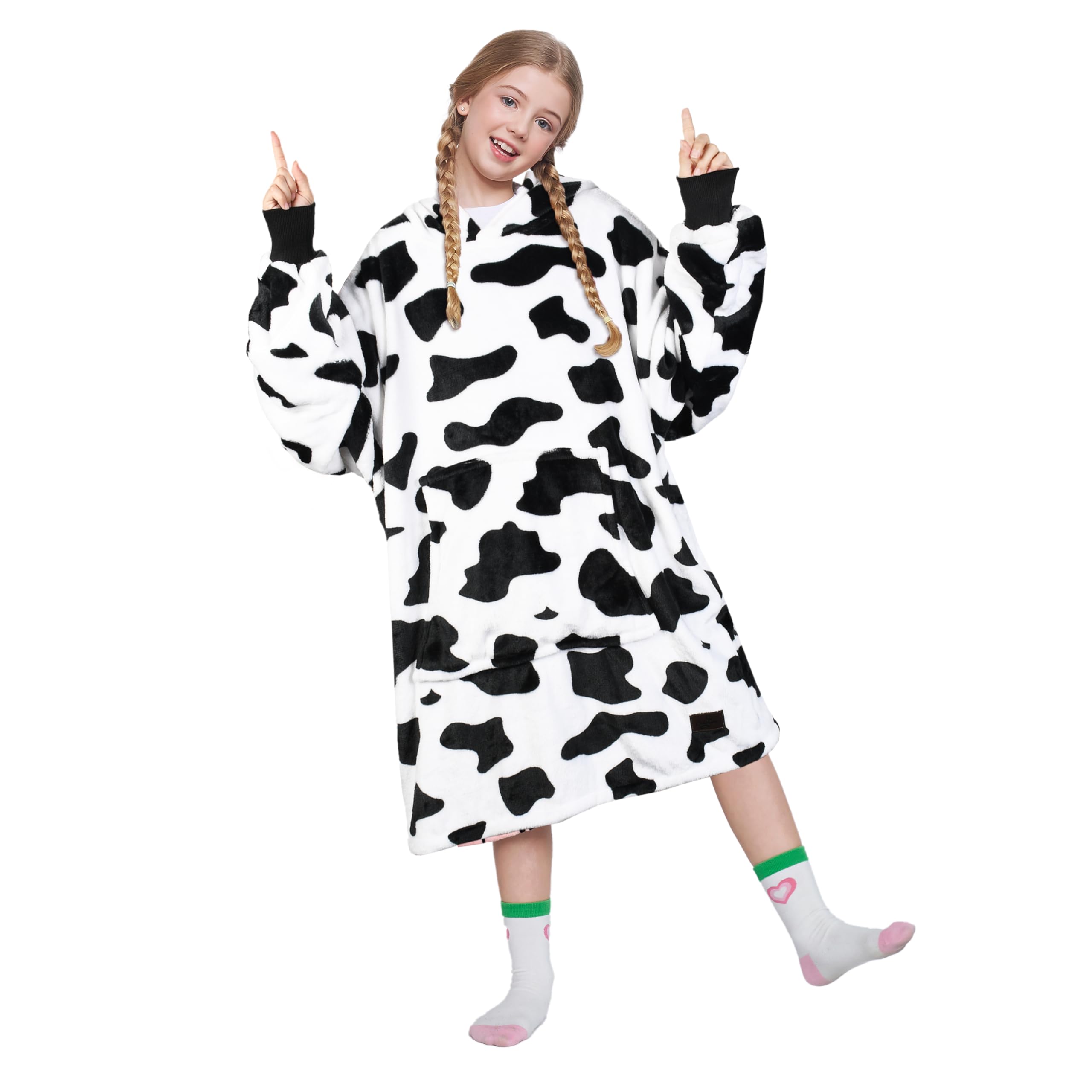 Catalonia Classy Girls Dalmation / Fleece Oversized Hoodie Blanket Kids, Soft Fluffy Wearable Blanket For Boys Teenager, Cosy Warm Snuggle Hoodie For Christmas Gift, Cow Print