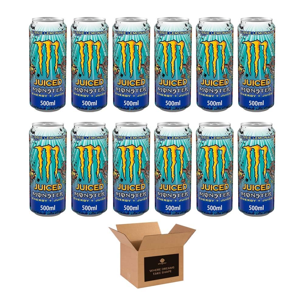 Monster Energy Drink Flavours | Juiced, Zero Sugar, Ultra, Monarch, Fiesta Mango, Strawberry Dreams, VR46, Punch | High Caffeine Sports Energy Drink | 500ml (Pack 12, Aussie Lemonade)