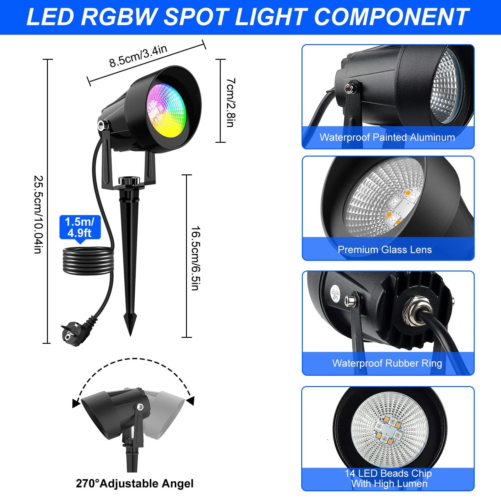 Spot LED Extérieur RGB, 4 Pièces Éclairage de Jardin LED RGB avec App Bluetooth et Télécommande, Avec une prise de 1.5 m, Étanche IP65 Lumiere Jardin pour Terrasse Pelouse Chemins