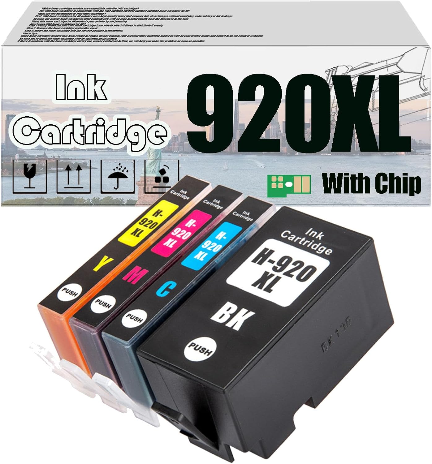 920XL 920 XL 50 ML Ink Cartridges, Compatible for HP Officejet 6000 6500 6500 Wireless 6500A 7000 7500 7500A Printers【High Print Volume with Chip】 BYMC 4 pcs