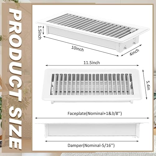 Miniatura 2 de 20 cubiertas de ventilación de piso de 4 x 10 pulgadas, registro de aire de metal resistente con acabado a prueba de óxido para calentador de hogar