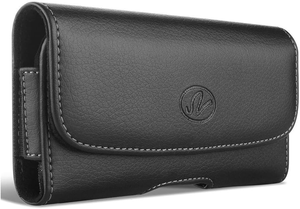 Horizontal Holster Compatible with Samsung Galaxy S5, S6, S6 Edge or S7, a XL Leather Carrying Case with Belt Clip and Belt Loops, Fits Phone with Charging case On