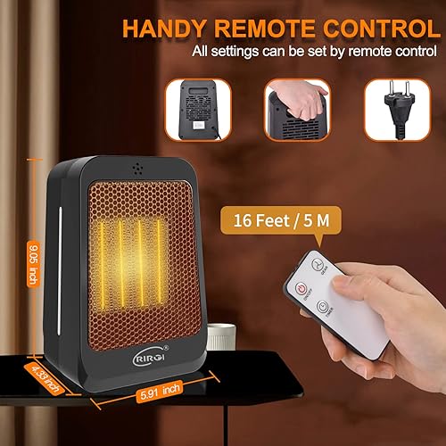 Miniatura 7 de Calentador de espacio portátil, calentadores eléctricos oscilantes de 70 con termostato, calentador de cerámica de calentamiento rápido PTC de 1500