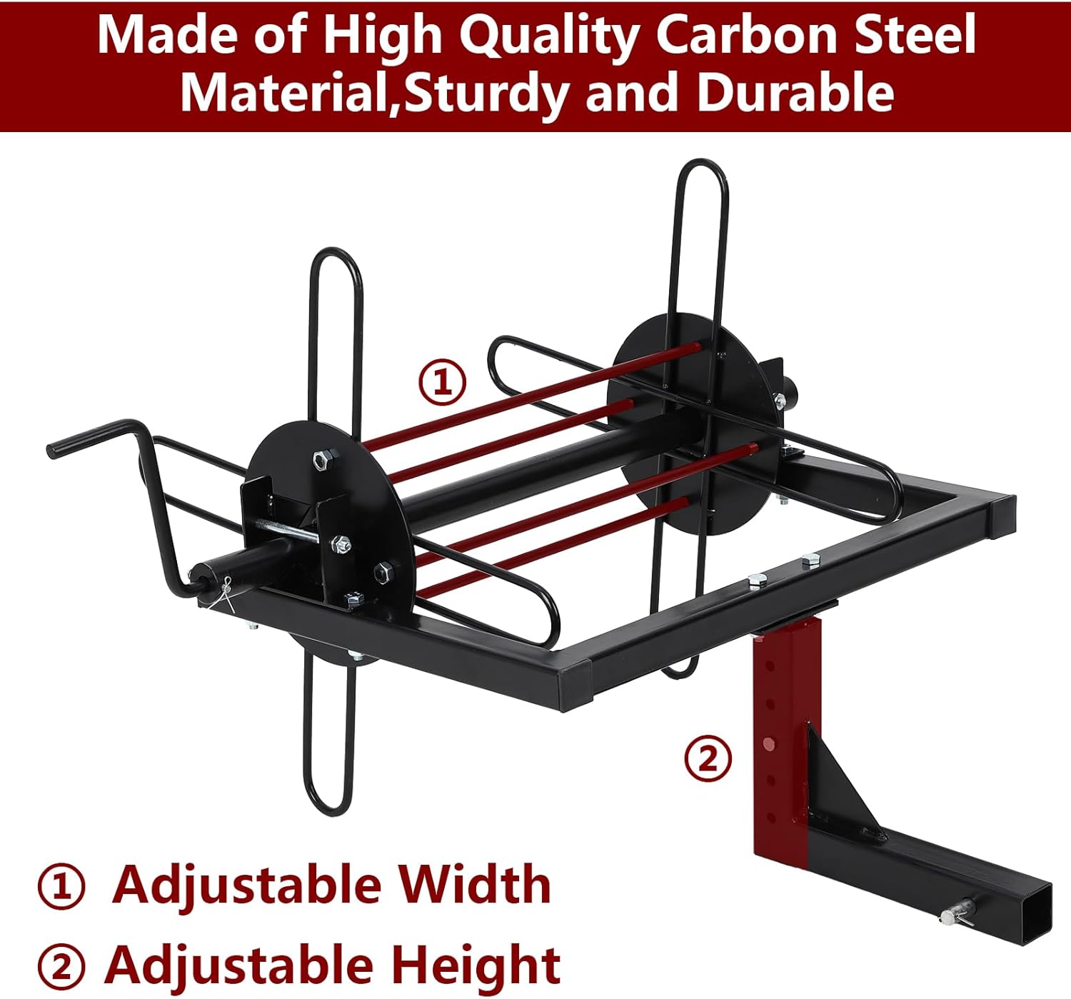 Wire Unroller for 2" Receiver & ATV, Barbed Wire Fencing Tool with Crank Handle, Holds up to 16'' Wide Spool, Powder Coated Steel (Black)