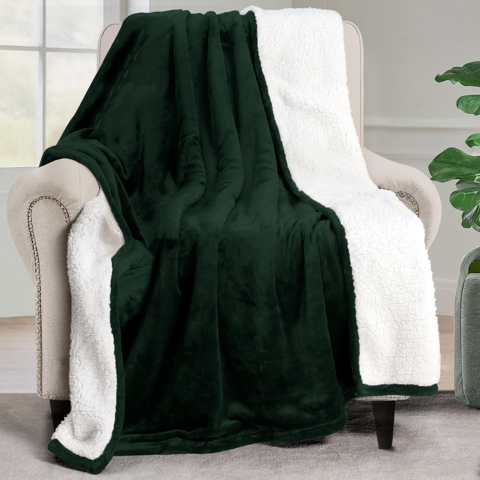 Utopia Bedding Sherpa Blanket Throw Size [Forest Green, 50x60 Inches] - 480GSM Thick Warm Plush Fleece Reversible Blanket for Bed, Sofa, Couch, Camping and Travel