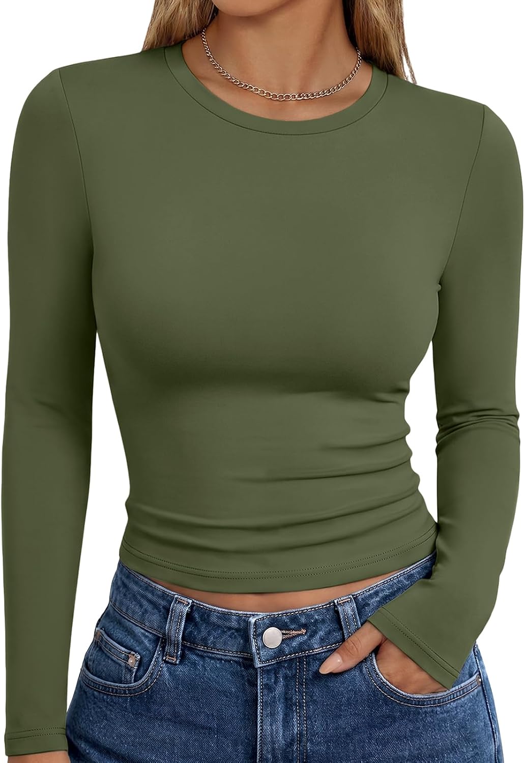 Trendy Queen Womens Long Sleeve T Shirts Fall Fashion Basic Y2K Tops 2026 | Buttery-Soft, Super Stretchy, Fitted Cute Tops, Going Out Basic Tees, Compression Underscrubs Shirts