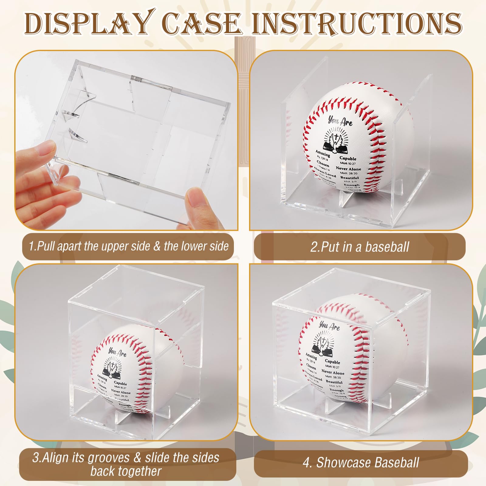 Soulchen 6 Sets christlich-religiöse Baseball-Geschenke mit Vitrine, Taufgeschenk für Vater, Sohn, Enkel, Opa, für Trophäen, Jahrestag, Coaching, Geschenk, Auszeichnungen, Sport-Partygeschenk