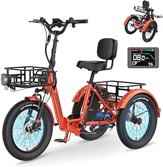 MOONCOOL Electric Tricycle for Adults, 500W/750W 48V Folding Electric Trike Peak Power 1100W, 20"x3.0" Fat Tire 3 Wheel Ebike, Aluminum Adult Tricycle with Removable Battery, Rear Differential