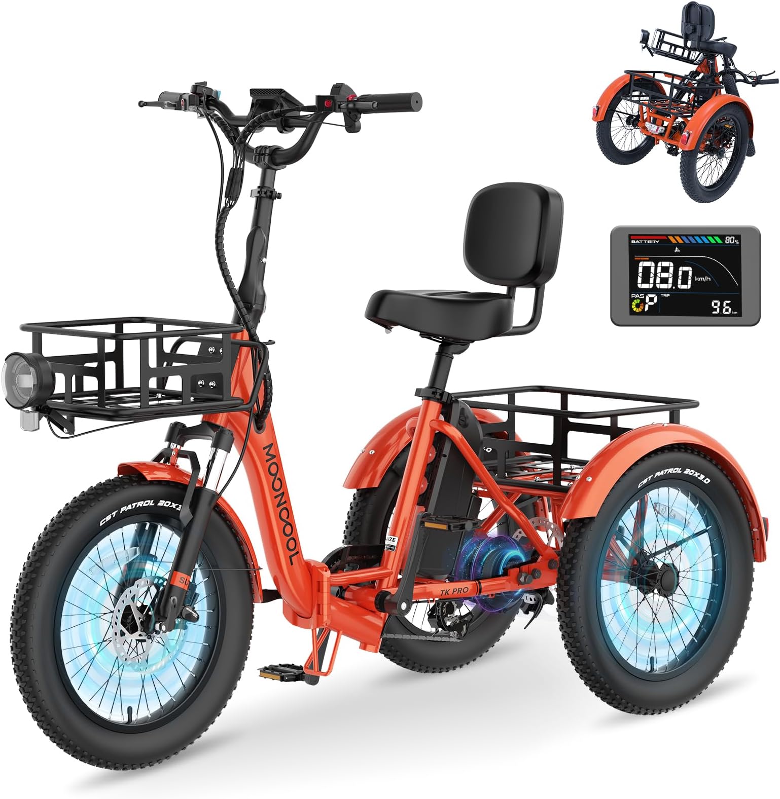 MOONCOOL Electric Trike for Adults, 500W/750W 48V Electric Tricycle for Adults, 20"x3.0" Fat Tire 3 Wheel Electric Bike, Folding Aluminum Adult Tricycle with Removable Battery