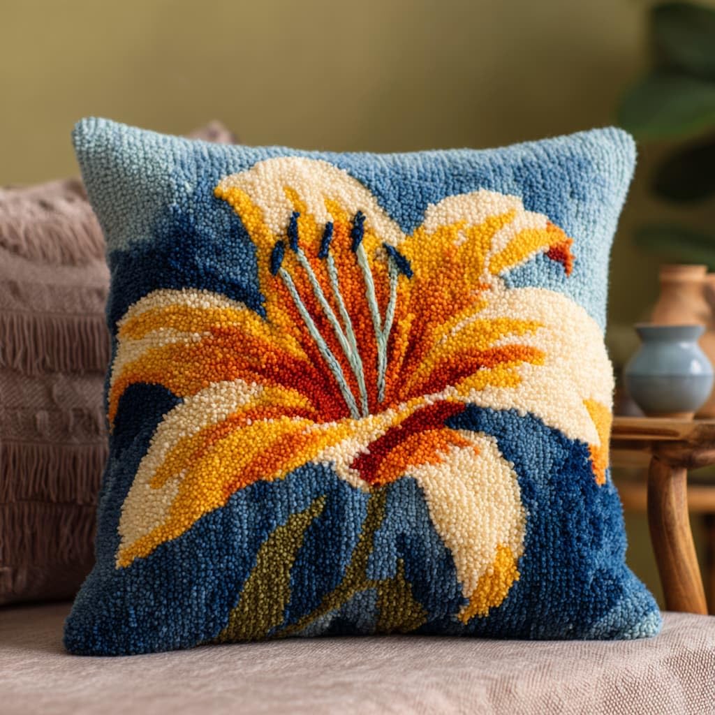 WallustrioaW Latch Hook Cushion Kits,Lily Flowers