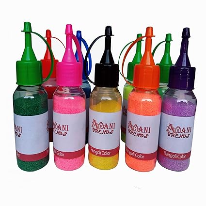 AWANI TRENDS Rangoli Colour Powder Bottle Set | Colorful Rangoli Powder for Home Decor, Diwali, Navrati | Rangoli Colors in Plastic Bottles (Set of 10)