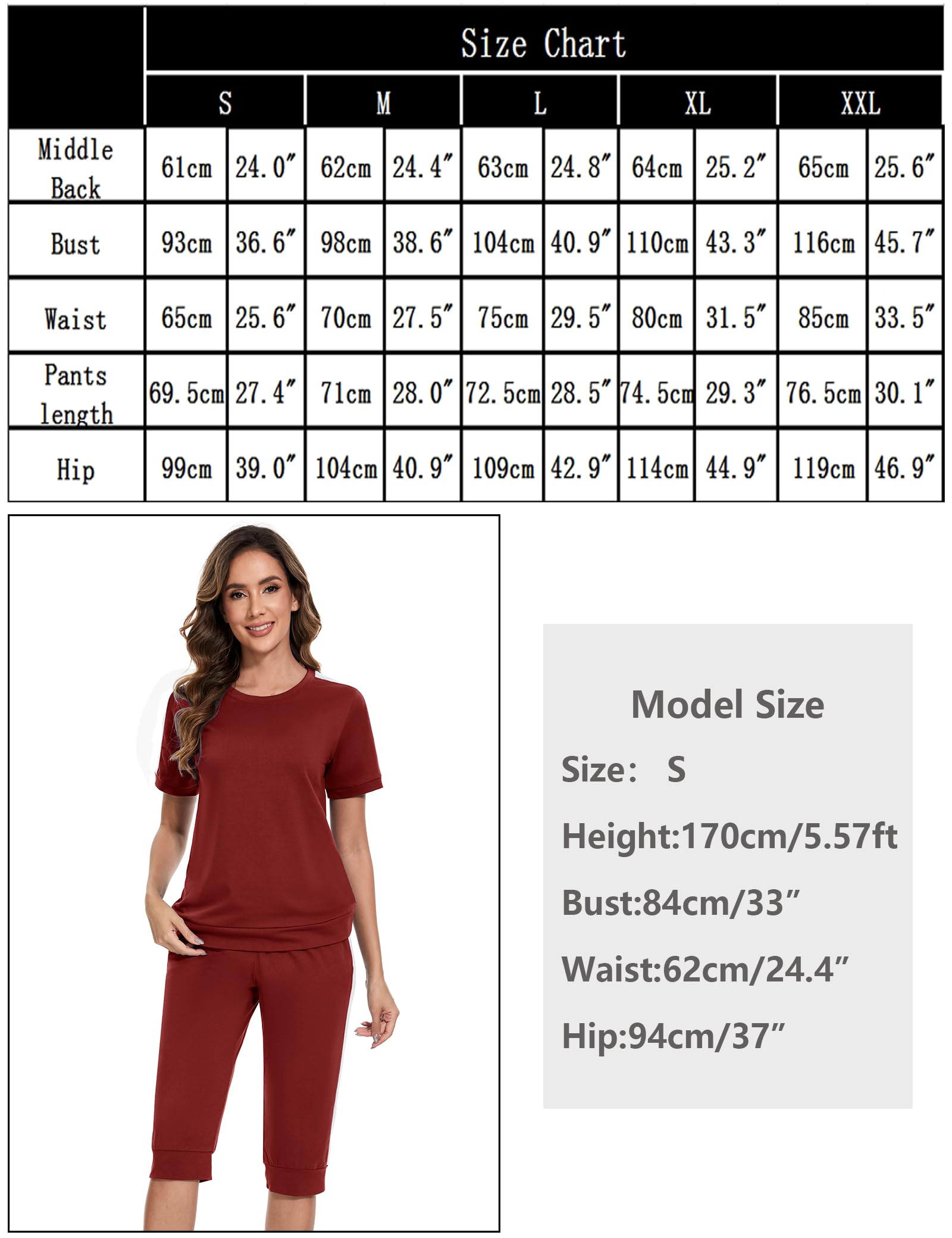 Aottori Conjunto Chandal Mujer Verano Chándal Completo 2 Piezas Ropa Deportiva Camiseta Manga Corta y 3/4 Capri Pantalon Deportivo para Casual Fitness Running Jogging