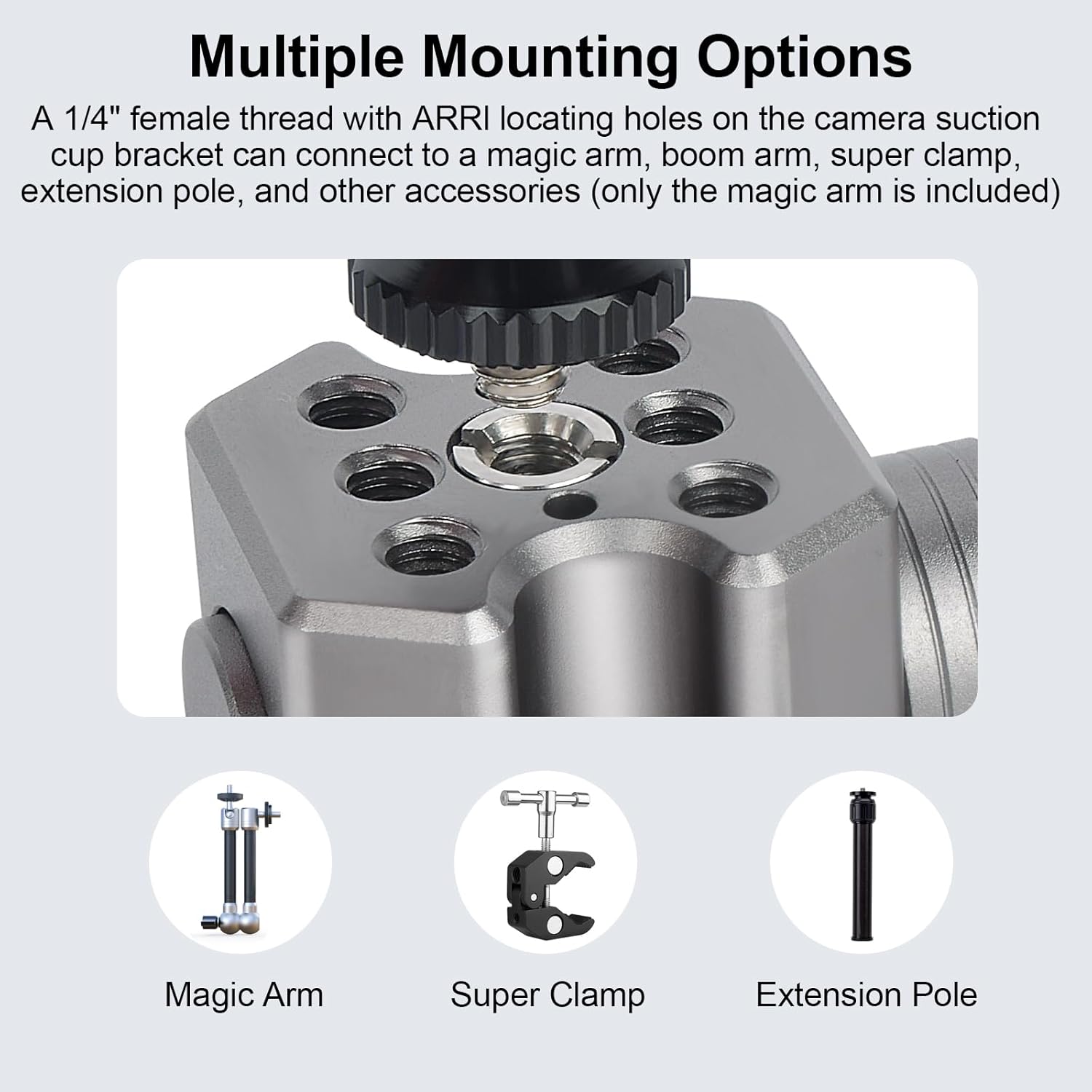 3" Suction Cup Camera Mount Kit,360°Rotating Ball Head Arm with Phone Holder & Action Camera Adapter Quick Release Car Mount,Compatible with iPhone,DJI Osmo, Insta360 for Car,Window,Desk