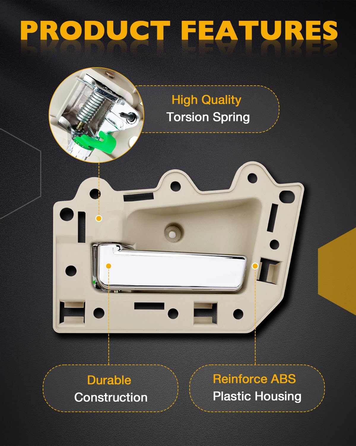 Inside Door Handle Set, Compatible with Jeep Grand Cherokee 2005-2010, Beige Interior Front & Rear Left Driver & Right Passenger Side Door Handle with Chrome Lever, Replace# 82162, 82163, 82164, 82165