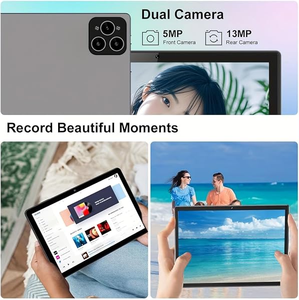 Crelander 10.1 Inch Android 13 Tablet mit SIM Card Slot 4G LTE Calling, 12GB+512GB, 8000mAh Battery, Dual Camera, Bluetooth/WiFi, Bundle mit Schutzhülle, Tastatur, Maus & Stylus (Grau Schwarz) - 4