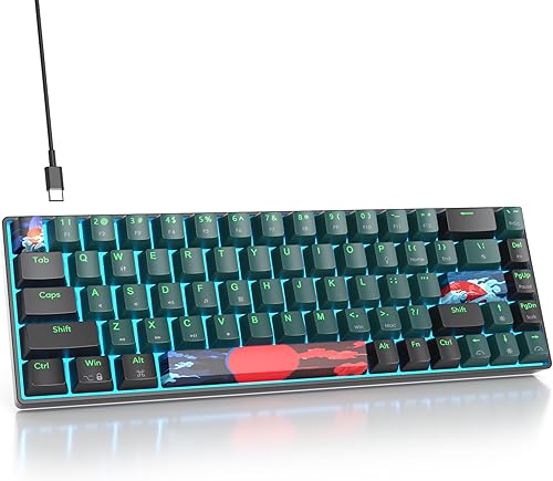 Teclado para juegos al 60%, teclado mecánico con cable, teclado compacto de 68 teclas con interruptor rojo retroiluminado LED, NKRO para Win PC,