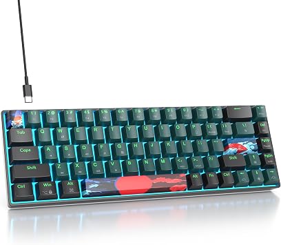 60 Percent Gaming Keyboard, Wired Mechanical Keyboard, 68 Keys Compact Keyboard with LED Backlit Red Switch NKRO for Win PC Laptop Gamer68 Soundwave