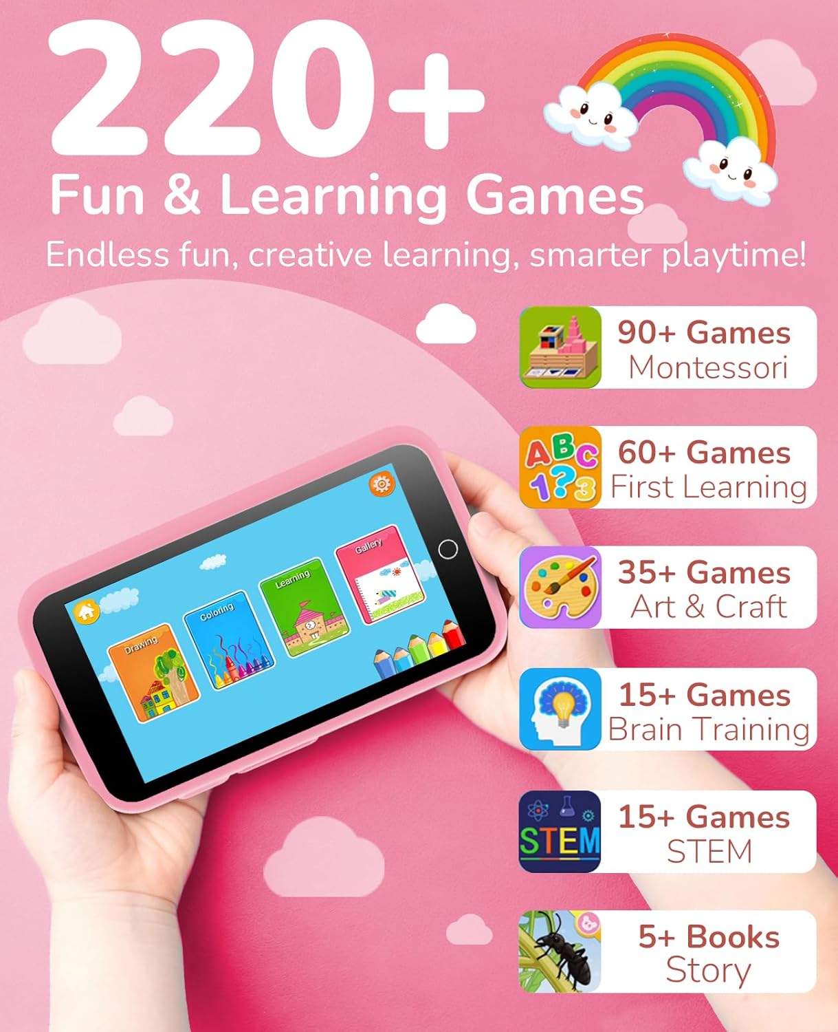 Kids Smart Toy Phone + Penguin Silicone Case with Lanyard – 3.97" D2 Learning Phone with 220+ Educational Games, 5MP Camera, Parental Controls, Rechargeable, No SIM/Wi-Fi, Shockproof Protective Cover