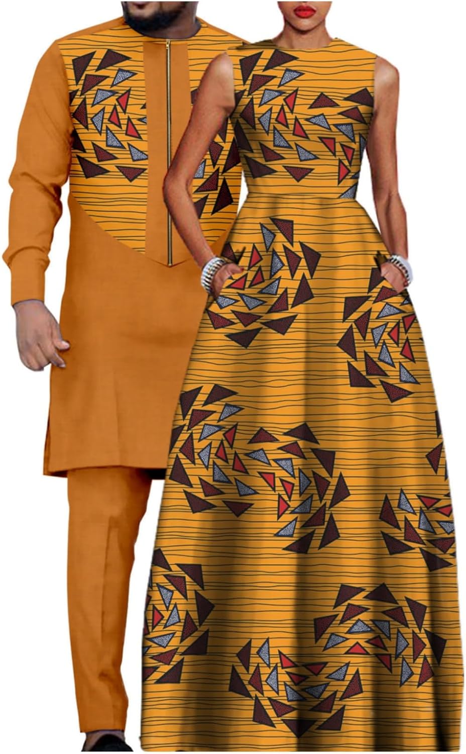 Dashiki African Print Long Dresses for Women Matching Couple Outfits Bazin Riche Men Clothes Shirt and Pant Sets