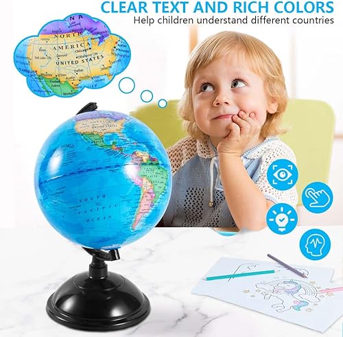 Miniatura 4 de Globo mundial de 8 pulgadas con soporte giratorio de tierra para niños, geografía, aula, educación o decoraciones (azul)