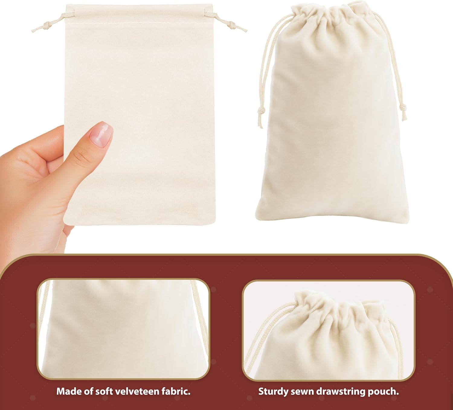 Mandala Crafts 8x10 Cream Velvet Drawstring Bags - 15 Large Velvet Drawstring Pouches Bulk for Party and Wedding Favor, Gift Wrapping, Packaging, and Jewelry Gift Bags