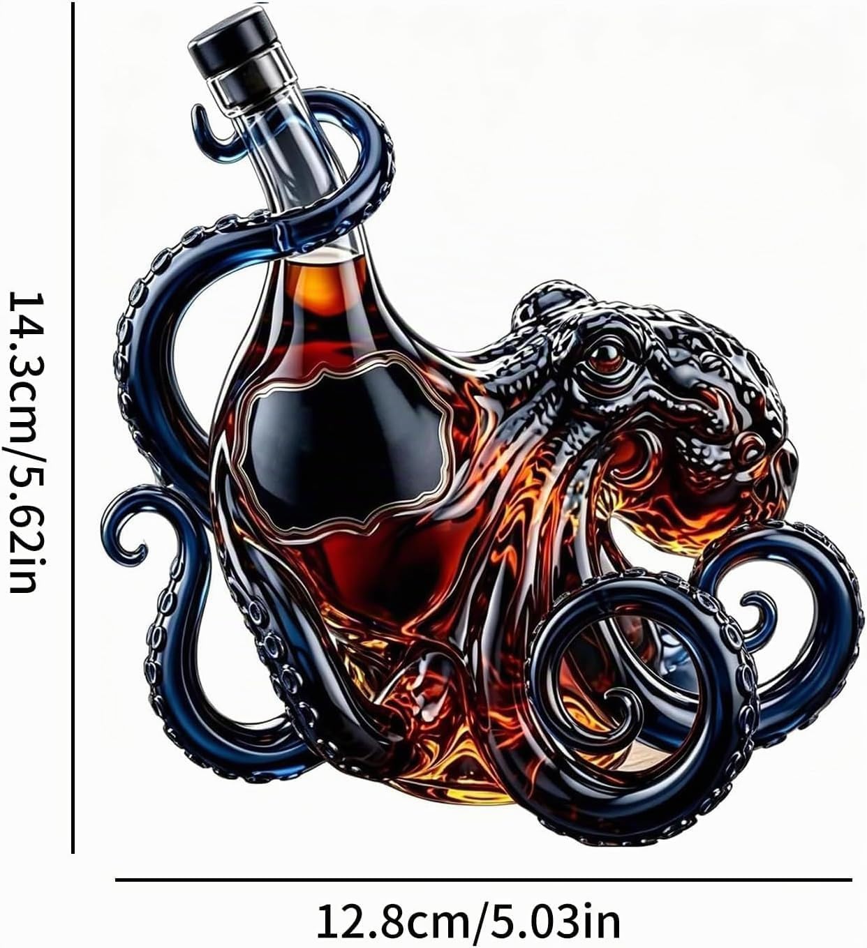 Kraken Bouteille en verre borosilicate 3D en forme de pieuvre de rhum Kraken 350 ml, carafe à décanter, sculpture de décoration marine nautique, décoration de bar, cadeau de collection pour homme et