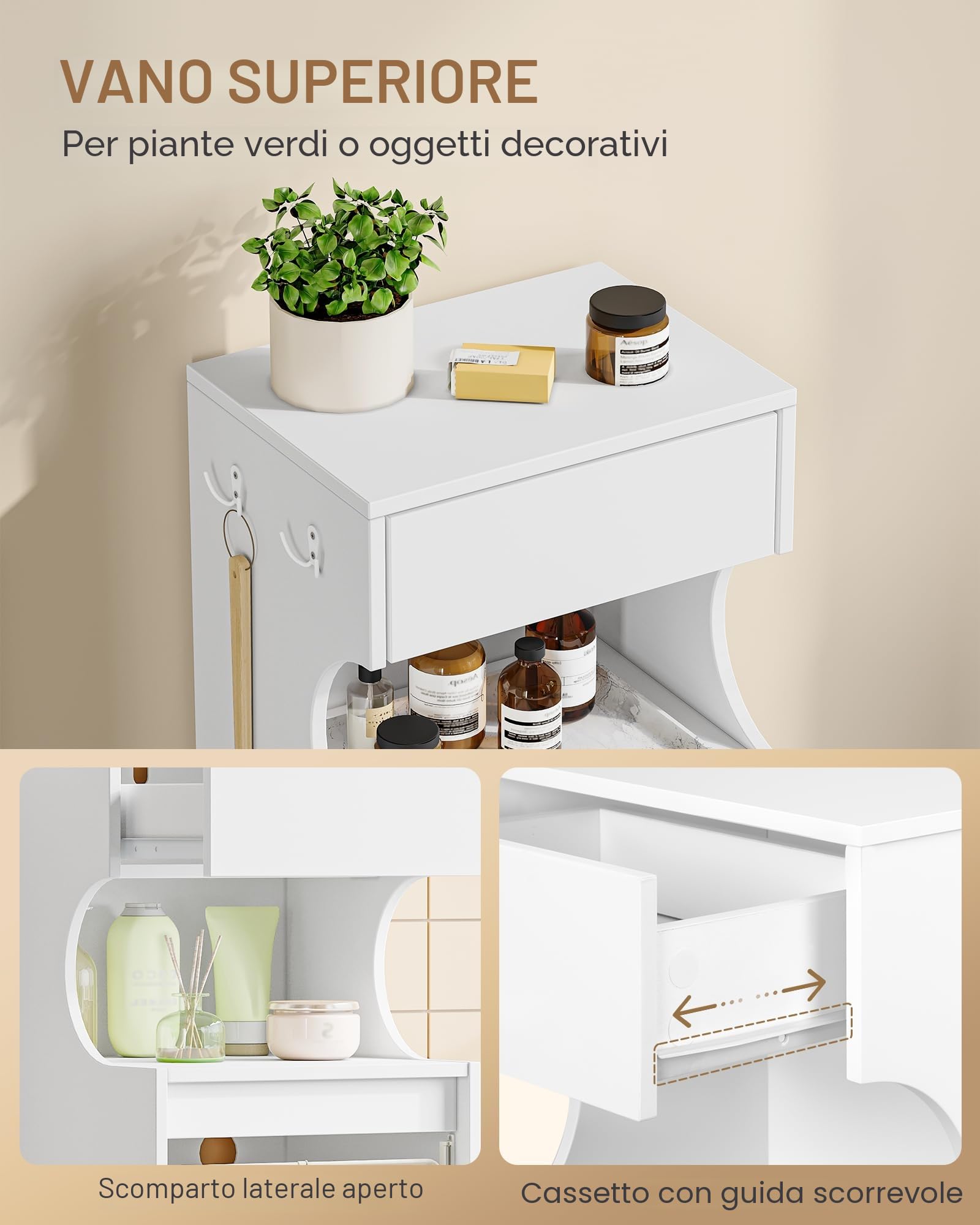 Hzuaneri Mobile Bagno, Mobiletto Bagno Salvaspazio, Con cesto portabiancheria pieghevole, per Bagnos, Soggiorno, lavanderia, 40 x 40 x 100 cm, Bianco BC42003X