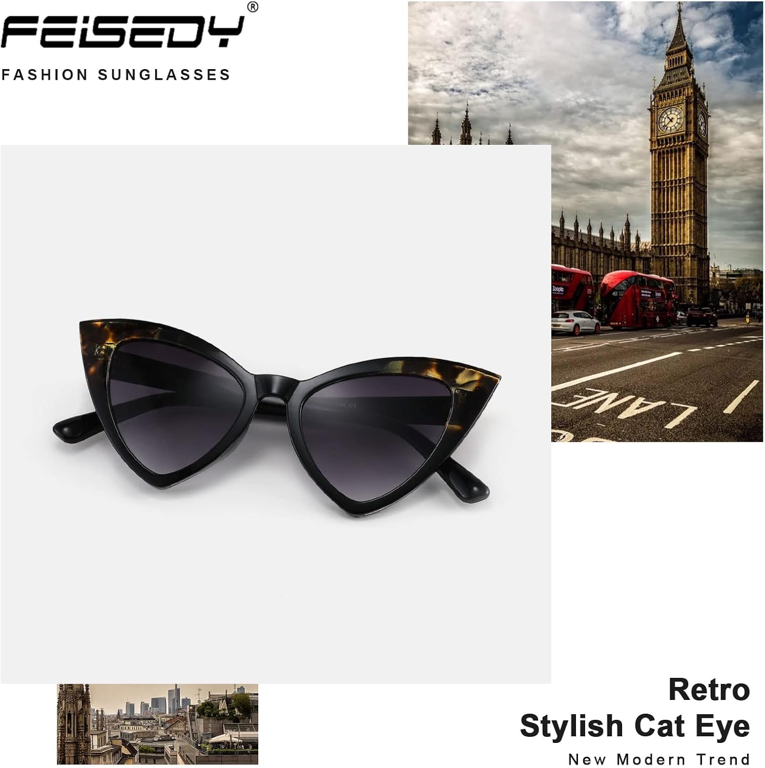 FEISEDY Retro Cat Eye Sunglasses for Women Fashion Vintage Cateye Sun Glasses B2235 - Image 3