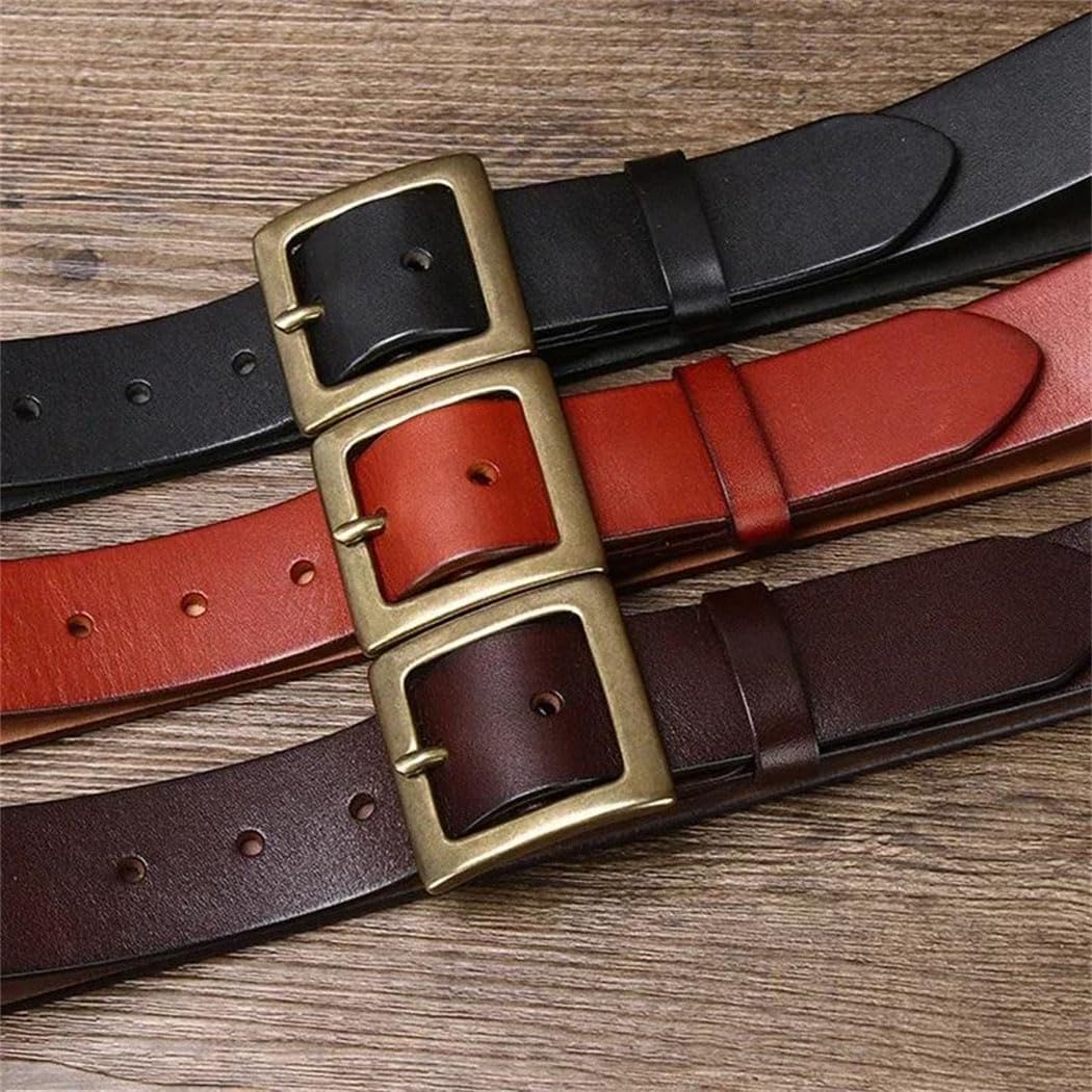 Men's Leather Belt - 3.8 cm Solid Cowskin with Brass Copper Buckle for Jeans