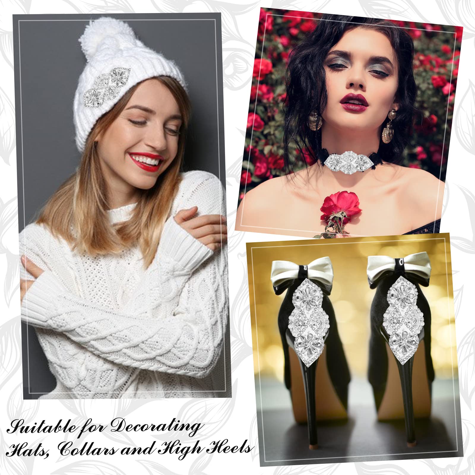 Set 7 Appliques Con Strass Termoadesive - Per Abito Da Sposa, Scarpe E Capelli, 3 Stili Diversi (Argento) - Foto 12