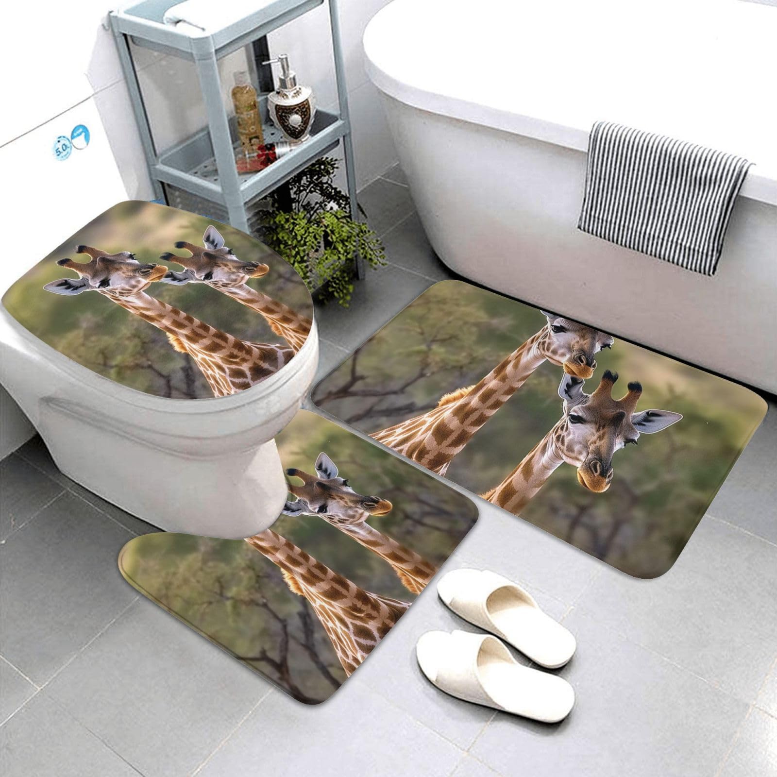 Tapis de contour et bain girafe pour une salle de bain familiale et propre