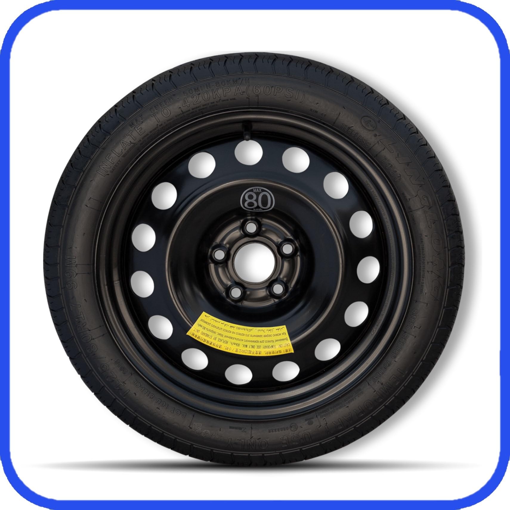 Ruotino Di Scorta Compatibile con Jeep Renegade (BU) 5 Fori Gomma 125/80 R17 Da Anno 2014 Fino ad Anno 2025 Con Kit Accessori Cric Crick Chiave e Sacca 125 80 17 17"