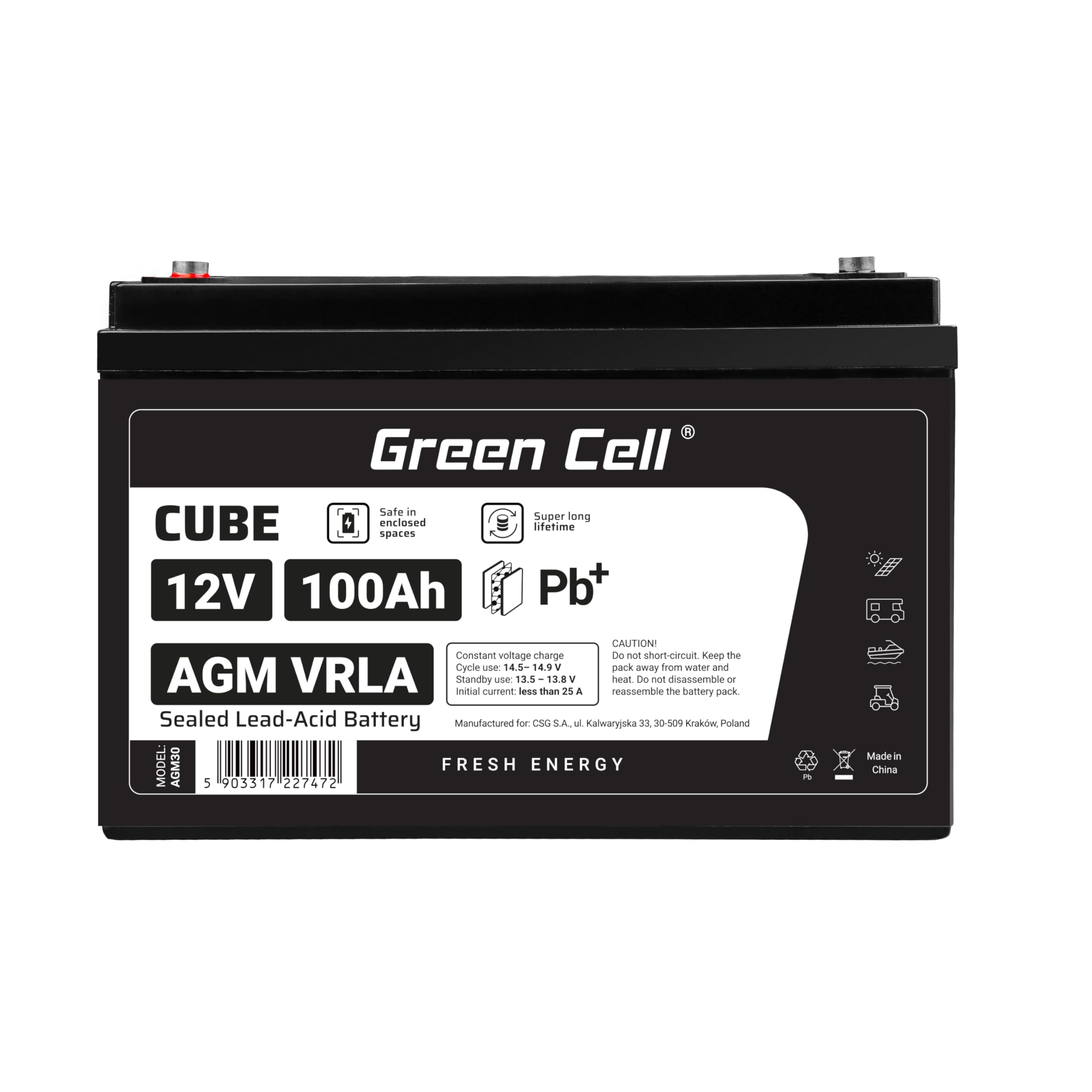AGM akumulator ołowiowy ładowarka akumulator ołowiowy USV akumulator żelowy akumulator zapasowy Lead-Acid zasilanie awaryjne 12 V 100 Ah do przyczepy kempingowej, łodzi, przyczepy kempingowej, na statek, bateria słoneczna UPS
