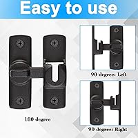 Vista 4 de Juego de 2 cerraduras de puerta de granero de 90/180 grados, cerraduras negras para puerta interior, pestillo para puertas de puerta abatible