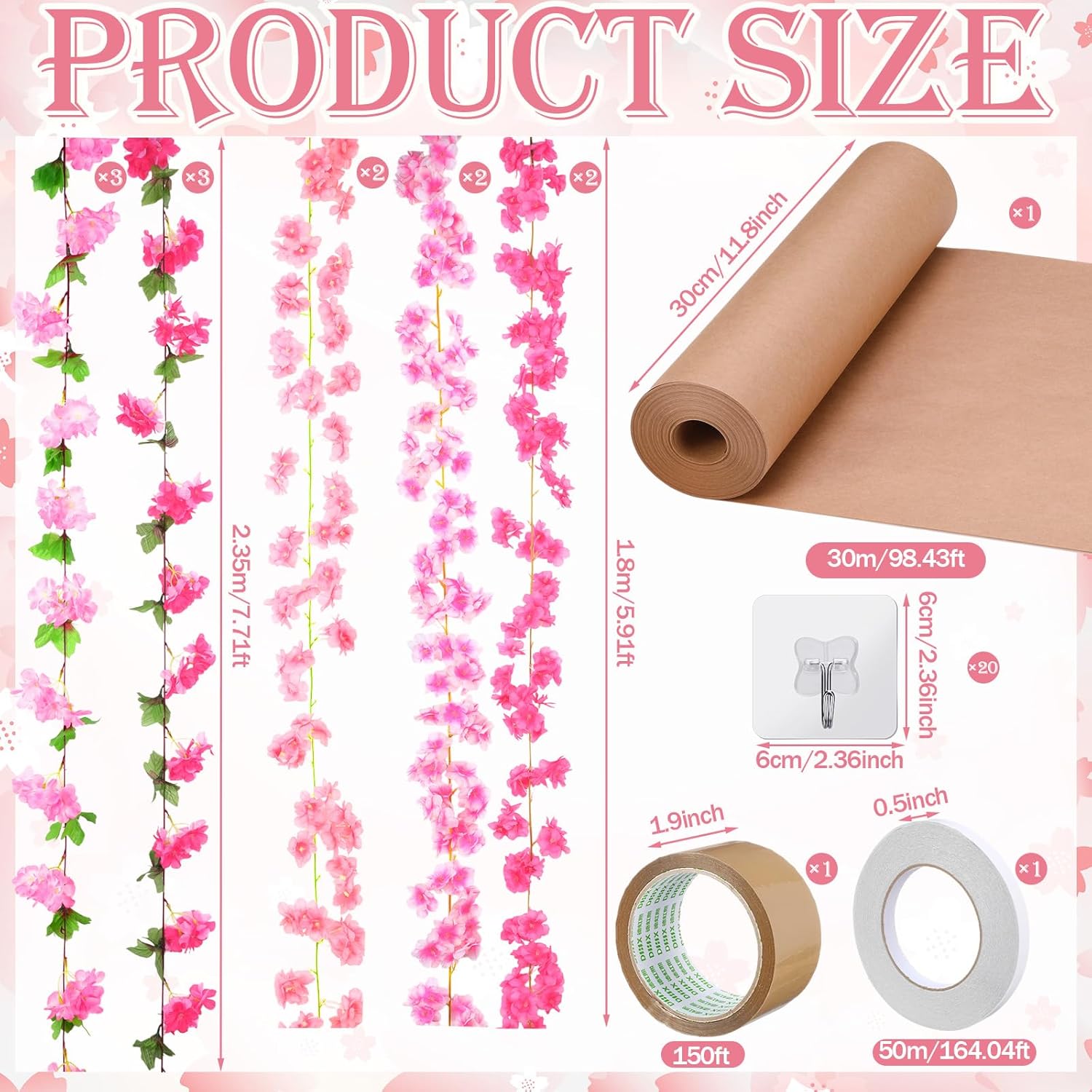 Yinder 35 Pcs 3D Wisteria Tree for Classroom Room Include Artificial Cherry Blossom Vines with Kraft Paper Tape for Classroom Home Room Wedding Summer Party Decor