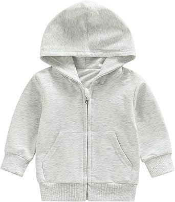 Toddler Baby Zip Up Hoodies Boy Girl Long Sleeve Hooded Sweatshirt Jacket Top with Pocket Kid Casual Outwear Clothes