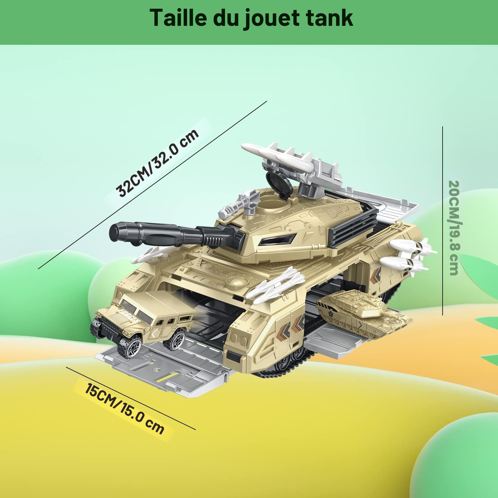 RedCrab Chars Militaire Jouet Set, Tank Transport Militaire Véhicule avec 9 Véhicules Militaires et 9 Petits Soldats -Tourelle Rotative et Lance-roquettes Simulés, Cadeau pour Enfants de 3 Ans