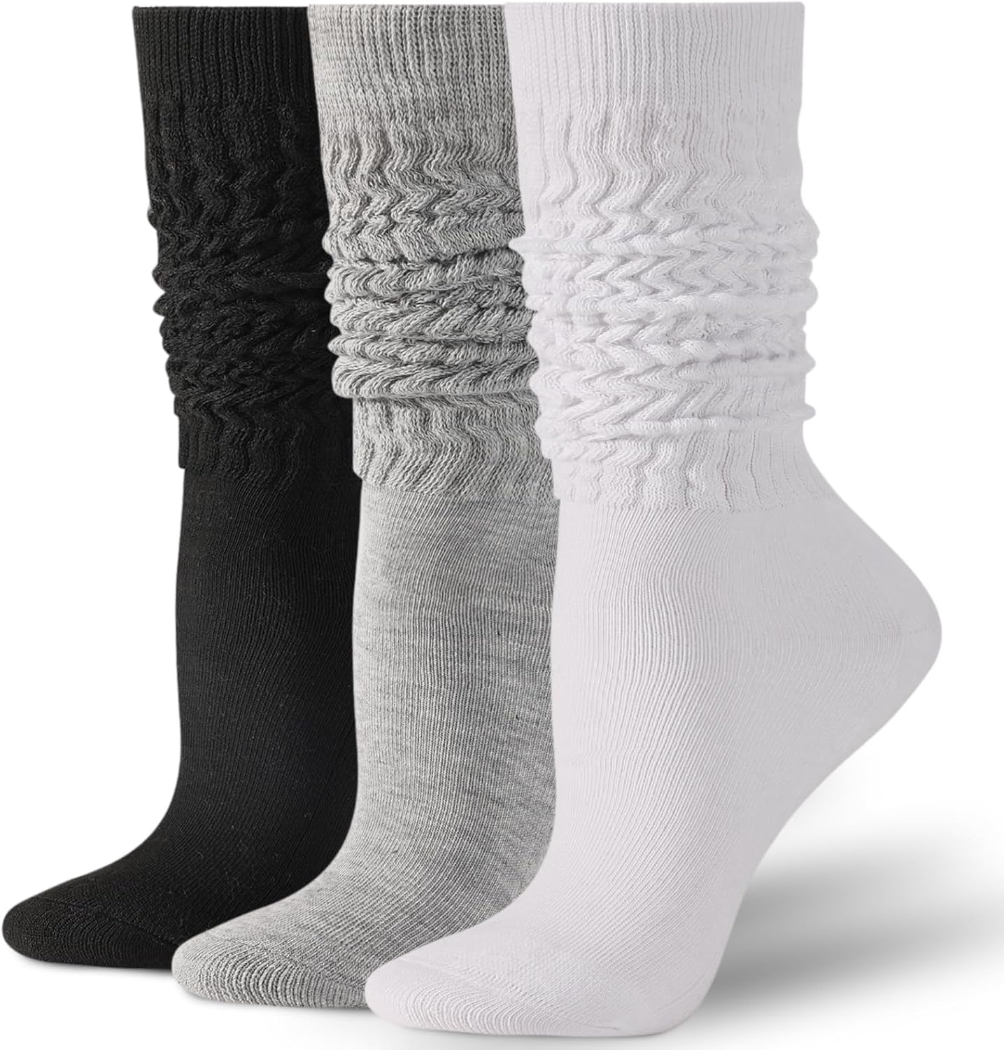 Pleneal 3 Pairs Slouch Socks for Women - Long Scrunchy Chunky Knit Boot Socks, Soft & Versatile