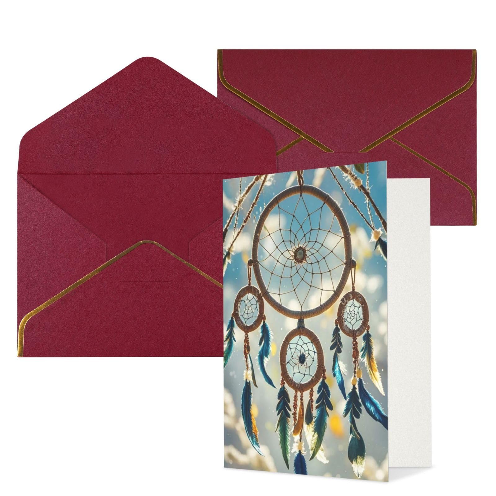 Greeting Cards Blank Note Cards with Gold Edge Envelopes Thank of You Card Native American Dream Catcher Greeting Cards Folding Blank Card for Holiday