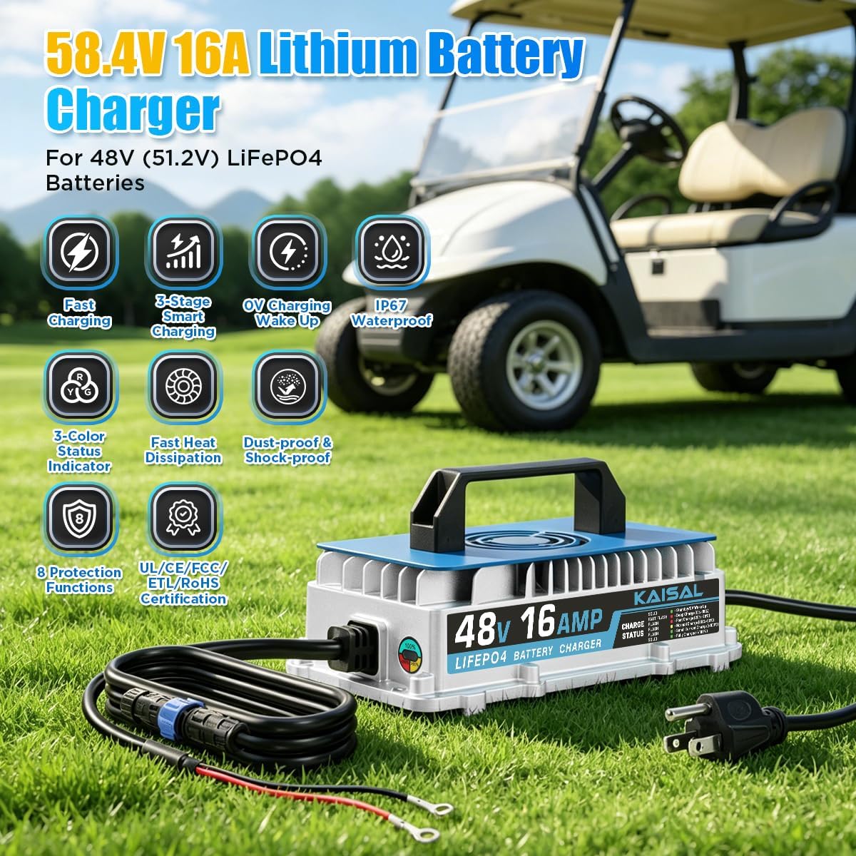 48V Lithium Battery Charger 48 Volt 16A 900W 0V Wake Up & IP67 Waterproof