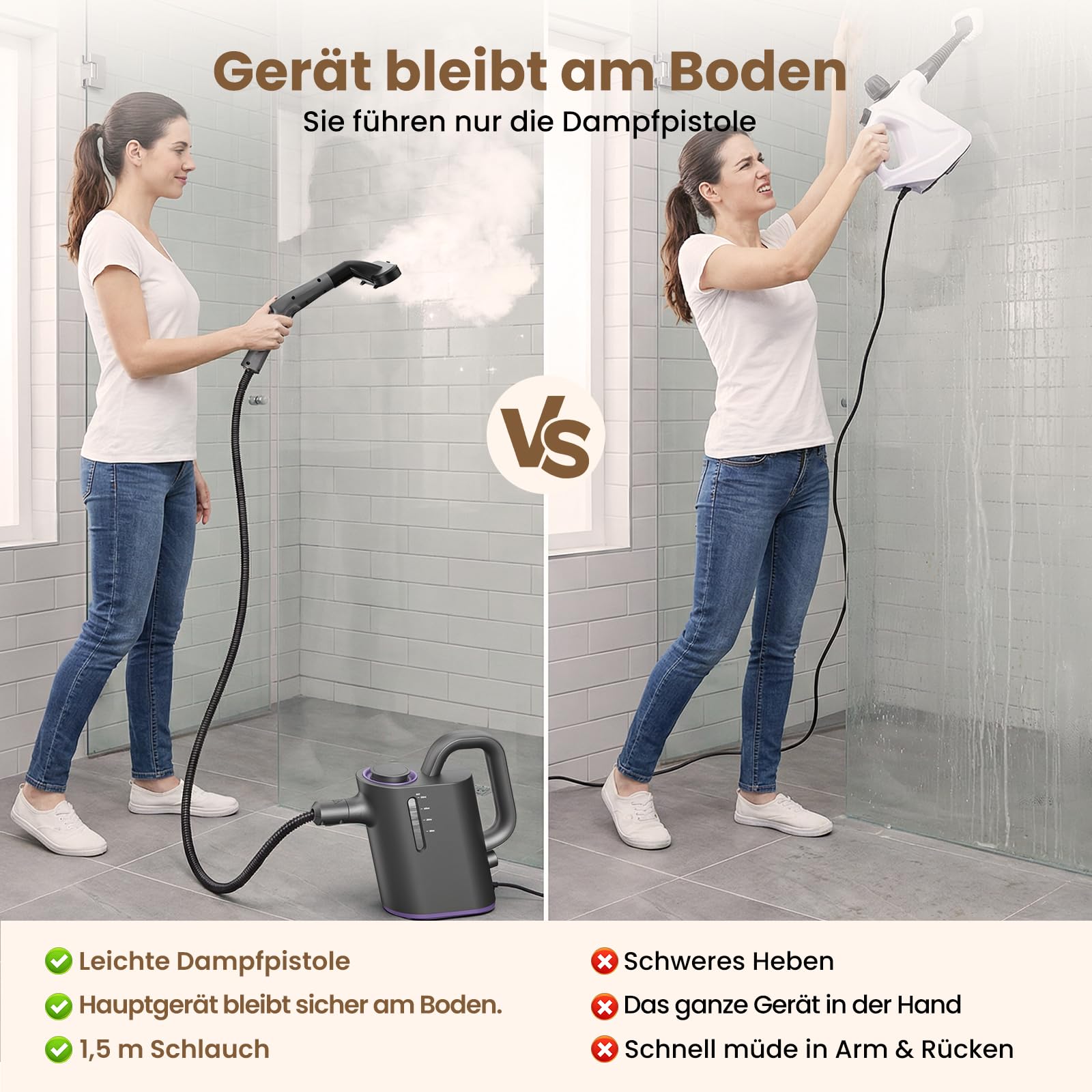 Dampfreiniger Handgerät 550ML Tank,15s Schnellaufheizung Tragbarer Dampfreiniger mit 16 Zubehör,1500W Chemiefrei Handdampfreiniger für Küche, Bad, Fugen, Fenster, Auto & Polster