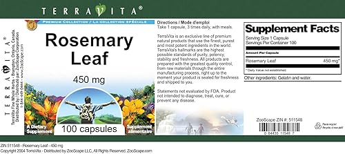 Miniatura 2 de TerraVita Hoja de romero - 450 mg (100 Cápsulas, ZIN 511548)